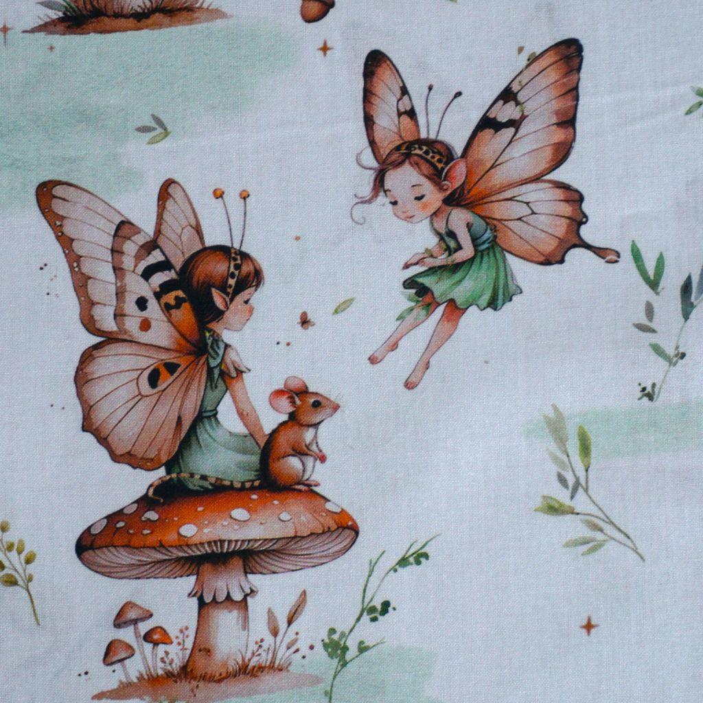 Baumwollstoff Motivdruck Feen und Mäuse